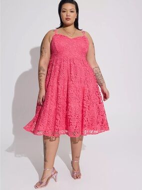 Torrid Midi Crochet Lace Sweetheart Dress - Honeysuckle